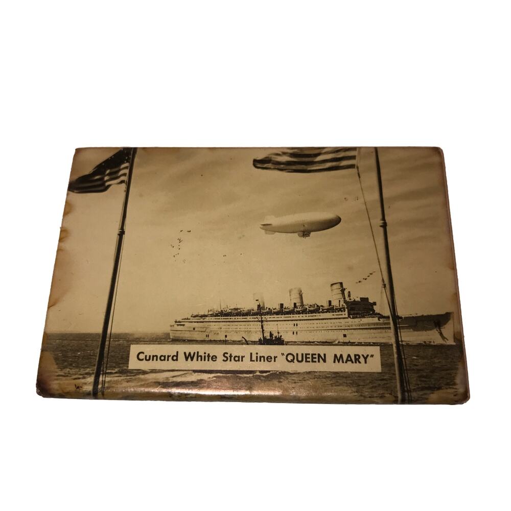 CWW2 CUNARD WHITE STAR LINER QUEEN MARY HANDBAG MIRROR American Flag, Zeppelin